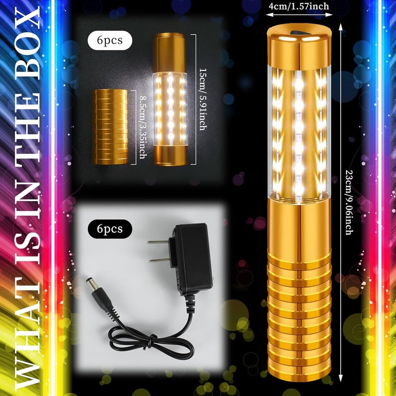 TTLYUGN 6 Pieces LED Strobe Baton Light Rechargeable Bottle Service Sparklers Stick Reusable Champagne Bottle Handheld LED for Club Stage Nightclub Party Concert Event Bar Outdoor - Gold - Image 3